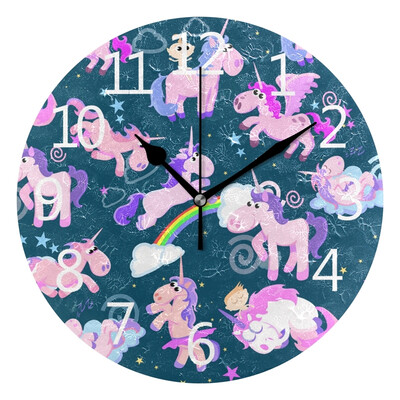 

Wall Clock Rainbow Unicorn Round Wall Clock Arabic Numerals Design