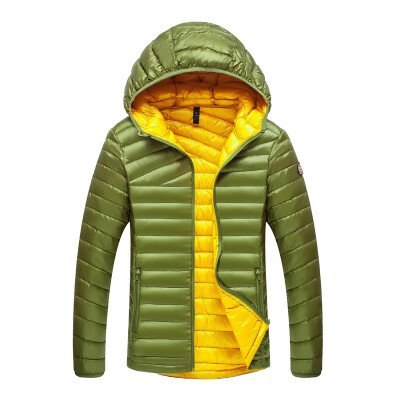 

Antarctic men fashion hood hit color warm down jacket Y1618 Qiuqing green