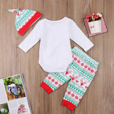 

Newborn Baby Boys Girls Christmas Clothes Tops Romper Pants Hat 3PCS Outfit Xmas