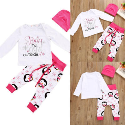 

Newborn Baby Girl Penguin Long Sleeve Top T-shirt Pants Clothes 3Pcs Outfit Set