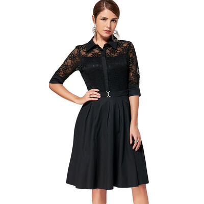 

Lace Insert High Waist Skater Dress