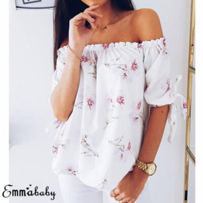 

Emmababy Women Off Shoulder Floral Shirt Casual Blouse Tops Lady Loose T Shirt
