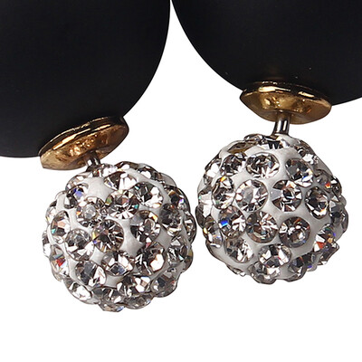 

MyMei Female Glass Pearl Earring Double Face elegant Strass Crystal Gift Fashion