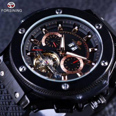 

FORSINING Brand Luxury Male Sport Watches Men Chronograph Silicone Black Men Wrist Watch Cross Country Military Watch For Man