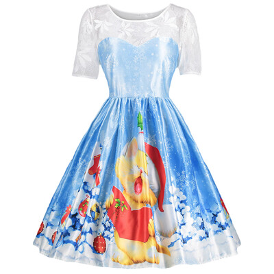 

Christmas Snowflake Floral Lace Yoke Vintage Dress