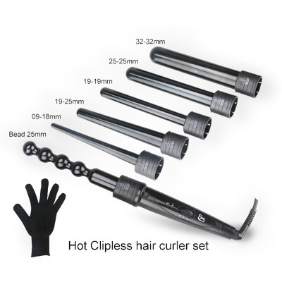 

Pro 6 Part Interchangeable Hair Curling Iron Machine Ceramic Hair Curler Multi-size Roller Heat Resistant Glove Styling Set