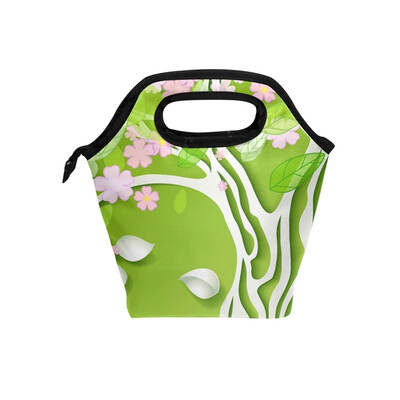 

Insulated Lunch Tote Bag Flower Tree Travel Picnic Lunch Handbags Portable Zipper Lunch Bag Box