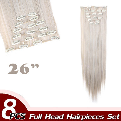 

Curly Full Head Clip Synthetic in Hair Extensions 8 Piece 18 Clips Hairpiece Long Wave for Women