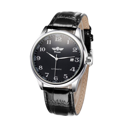 

WINNER Simple Hand-winding Mechanical Watch Comfortable Leather Strap Fantastic Unisex Wristwatch with Calendar