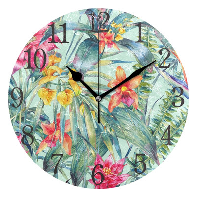 

Wall Clock Arabic Numerals Design Floret Leaf Round