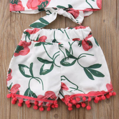 

Uk Summer Floral Kid Baby Girl Outfits Clothes Cotton Set T-shirt Tops Shorts