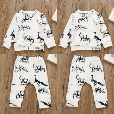 

AUSTock Baby Boy Girl Dinosaur Cotton Clothes Outfit T-shirt Top Long Pants Set