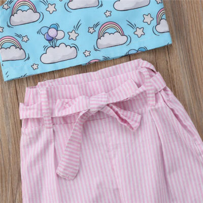 

Toddler Baby Summer Rainbow Outfits Clothes Kids Girls T-shirt TopPants Set