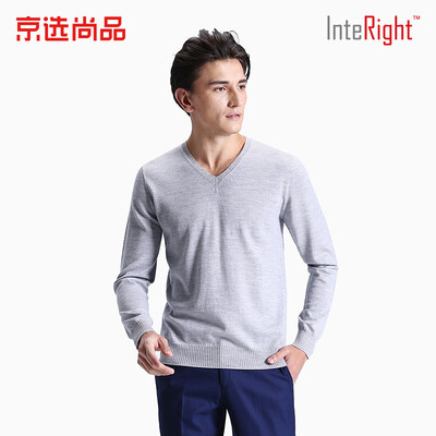 

INTERIGHT mens sweater small V-neck seamless business Slim sweater flower gray