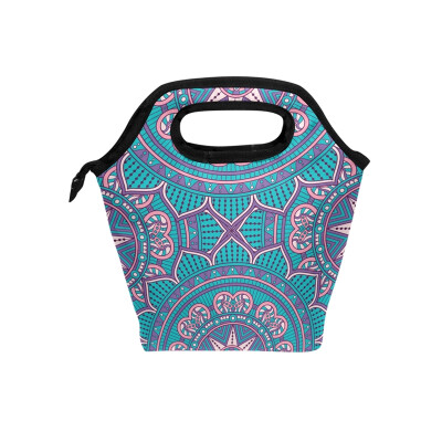 

Lunch Tote Bag Blue Pattern Travel Picnic Insulated Lunch Handbags Portable Zipper Lunch Bag Box