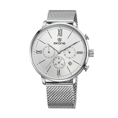 

SKONE 2016 Brand Fashion Luxury Full Steel Men Casual Wristwatch Calendar Waterproof Mans Business Dress Watch W Sub-dials
