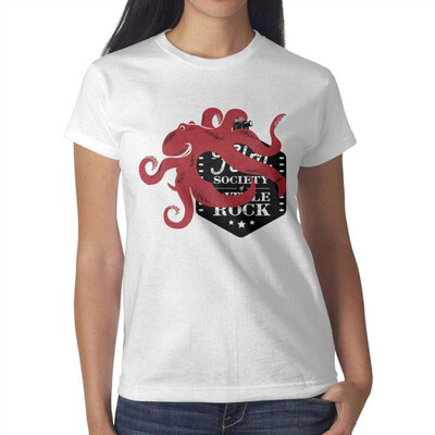 

Red Walking Octopus Art Young Women White Tshirt Cotton Leisure T-Shirts