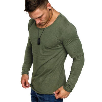 

US STOCK Mens Slim Fit O Neck Long Sleeve Muscle Tee T-shirt Casual Tops Blouse