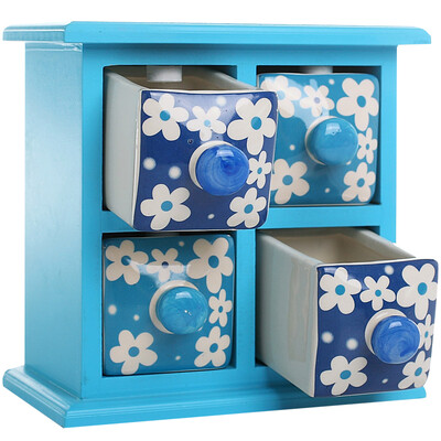 

I&39M HUA HUA 4 Grid Blue Wooden Ceramic Drawer Jewelery Box Valentine&39s Day Creative Gift Send Girlfriend Send home home furnishings 520 gift Mother&39s Day gift