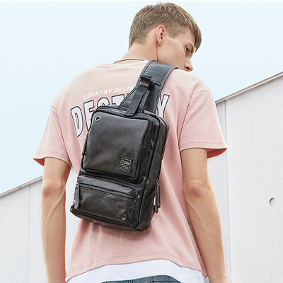 

Cnoles Mens Chest Bag Fashion Mens Bag Casual Backpack Shoulder Bag Mens Messenger Bag Korean Trend Bag A044 Brown