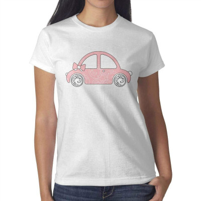 

Melinda Women Pink car Flower Cotton T-Shirt Short-Sleeve Lightweight tee