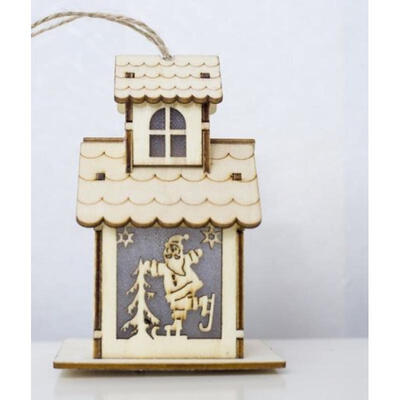 

Christmas Tree Wooden Lighted Cabin House Hanging Ornaments Holiday Decoration N