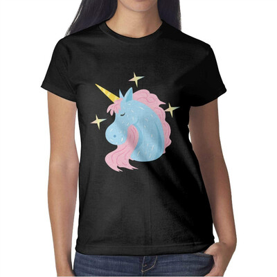 

Womens Big Unicorn Head Cotton T-Shirt Short-Sleeve Interesting tee
