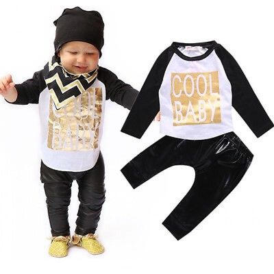 

Mode Bébé Garçon Tout-petit 2PCS Ensemble T-shirt Cuir Leggings Pantalon Tenues