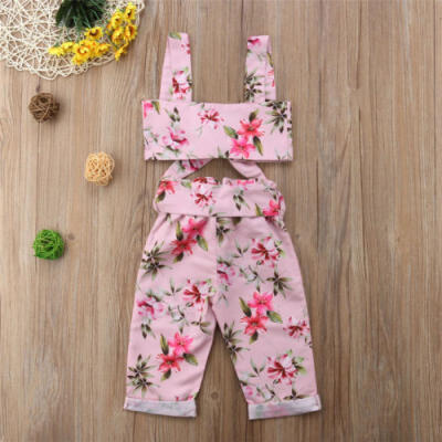 

US Stock Toddler Kid Baby Girls Bow Flower Crop Tops Long Pants Outfits Clothes