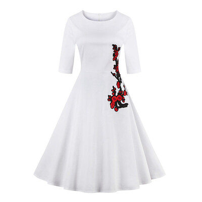 

Retro Style High Waist Floral Embroidery Dress