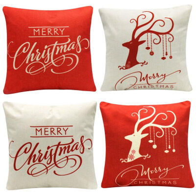 

UpperX 4Pack Happy Halloween & Christmas Pillow Covers Cotton Linen Bat Pumpkin Sofa Home Decor Throw Pillow Cushion 18x18 inch