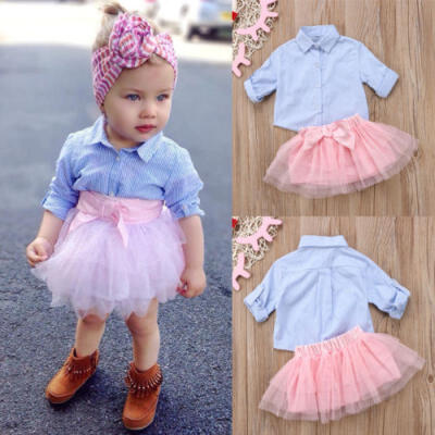 

Adorable Kids Baby Girls Plaid Top T-shirt Lace Tutu Skirt Dress Outfits Clothes