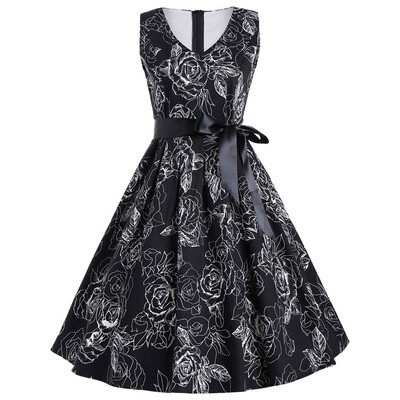 

A Line Floral Print Vintage Dress
