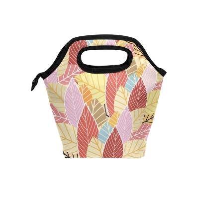 

Lunch Tote Bag Colorful Leaves Travel Picnic Insulated Lunch Handbags Portable Zipper Lunch Bag Box