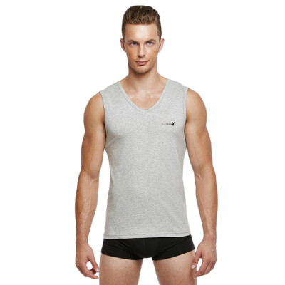 

PLAYBOY Playboy 7540 Men&39s Vest V-neck Male Vest Low-collar Elastic Cotton Lycra Sports Vest Gray