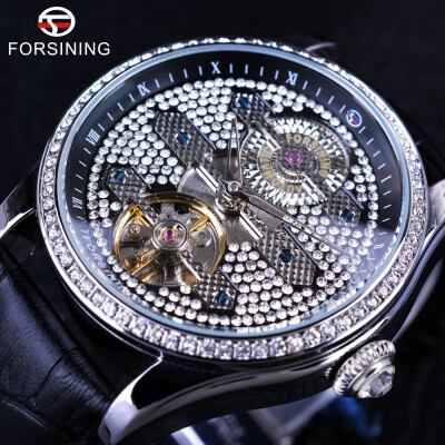 

Forsining Tourbillion Diamond Design Genuine Leather Strap Waterproof Crystal Head Mens Automatic Watches Top Brand Luxury