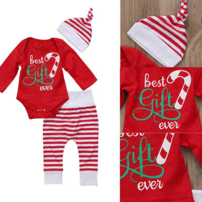 

3PCS Set Newborn Baby Boys Girls Top Romper Long Pants Hat Outfits Clothes 0-24M