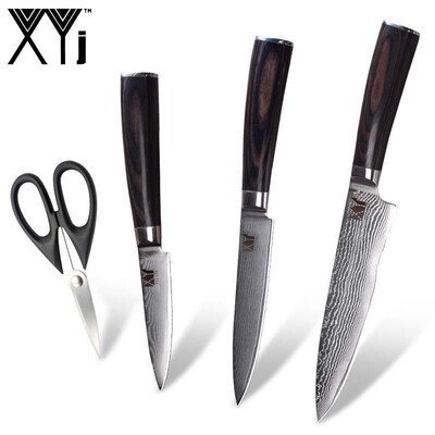 

XYj VG10 Damascus Steel Kitchen Knives Color Wood Handle High Toughness Damascus Kitchen Knife Scissor