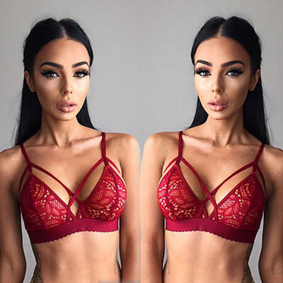 

Women Floral Sheer Lace Triangle Bralette Unpadded Bra Crop Top Strappy Lingerie