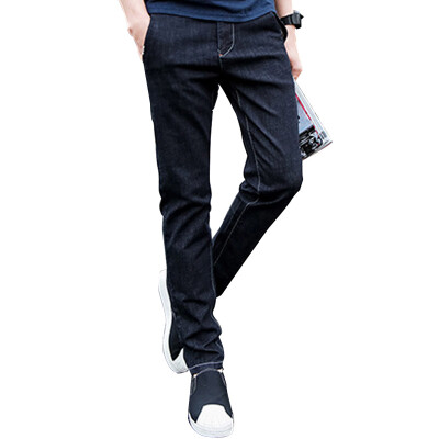 

(MSEK) Men's Korean Slim Jeans Shank Pencil Pants Korean Slim Cowboy Pants NZK3629 Deep Blue 31