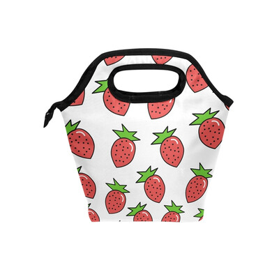 

Red Strawberry Lunch Bag Tote Travel Picnic Insulated Handbags Portable Zipper Lunch Bag Box