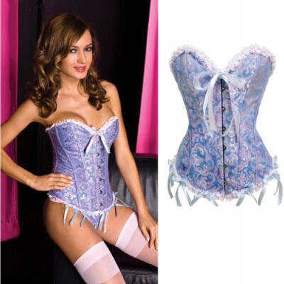 

Womens Lace Up Boned Brocade Overbust Corset Bustier Top Waist Training Cincher