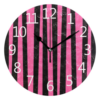 

Wall Clock Stripe With Pink Background Round Wall Clock Arabic Numerals Design