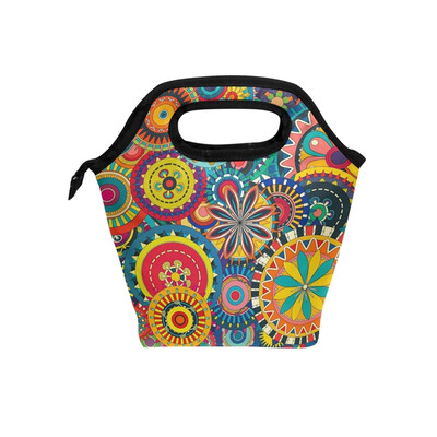 

Lunch Tote Bag Colorful Pattern Travel Picnic Insulated Lunch Handbags Portable Zipper Lunch Bag Box