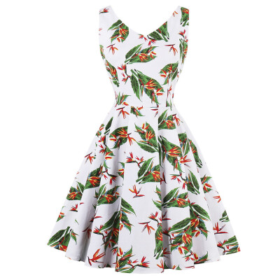 

Vintage V Neck Floral Print Pin Up Party Dress