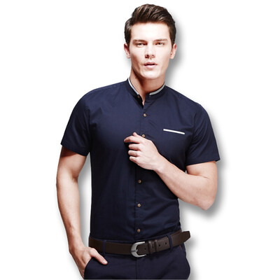 

New Summer Men Shirts 2016 Hot Sale Mens Short Sleeves Shirts Solid Stand Collar Casual Men Slim Fits Shirts Plus Size M-5XL