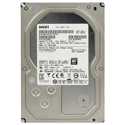 

Yuke (HGST) 6TB 7200 оборотов в минуту 128M жесткий диск SATA6Gb / с предприятием (HUS726060ALE610)