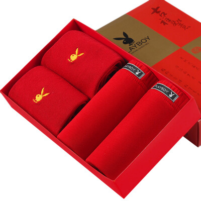 

PLAYBOY 2 Pack Men's Underwear 2 Pack Socks Gift Set Red Color