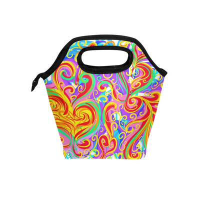 

Insulated Lunch Tote Bag Colorful Love Travel Picnic Lunch Handbags Portable Zipper Lunch Bag Box