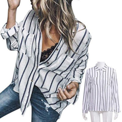 

AU Women Casual Stripe Cotton OL Tops T Shirt Ladies Long Sleeve Tee Blouse